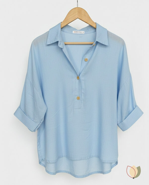 Camisa Oversize de Lino Celeste