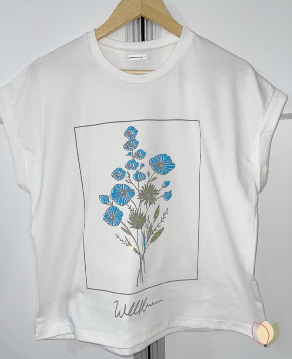Remera Flowers con Perlitas y Strass – Algodón