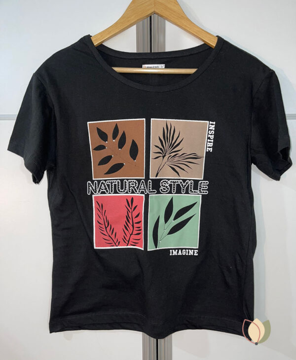 Remera Natural Style Negra con Strass – 100% Algodón